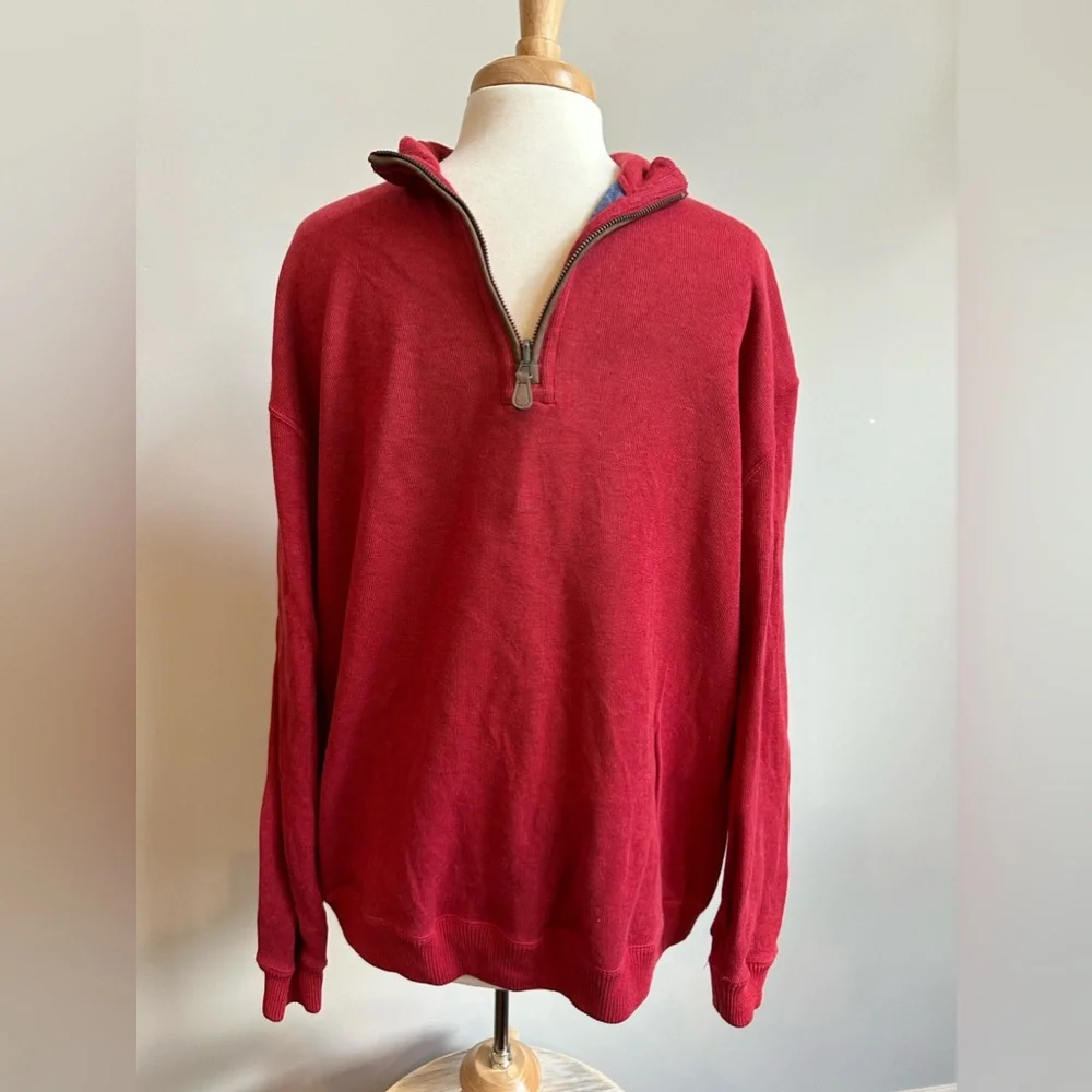 Cremieux 1/4 zip long sleeve suede patch detail sweater size Medium